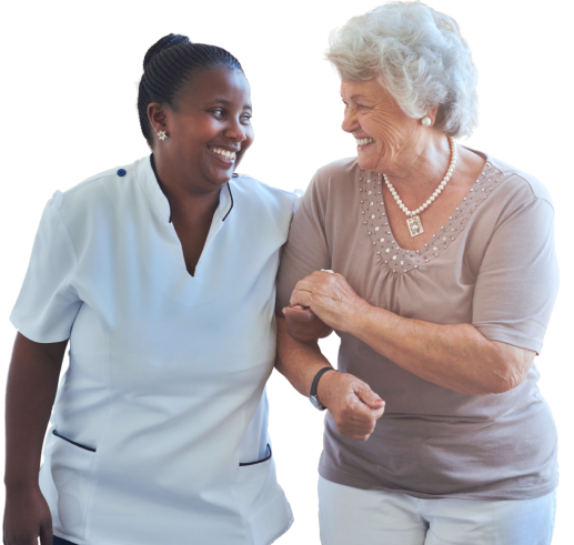 caregiver assisting elderly woman