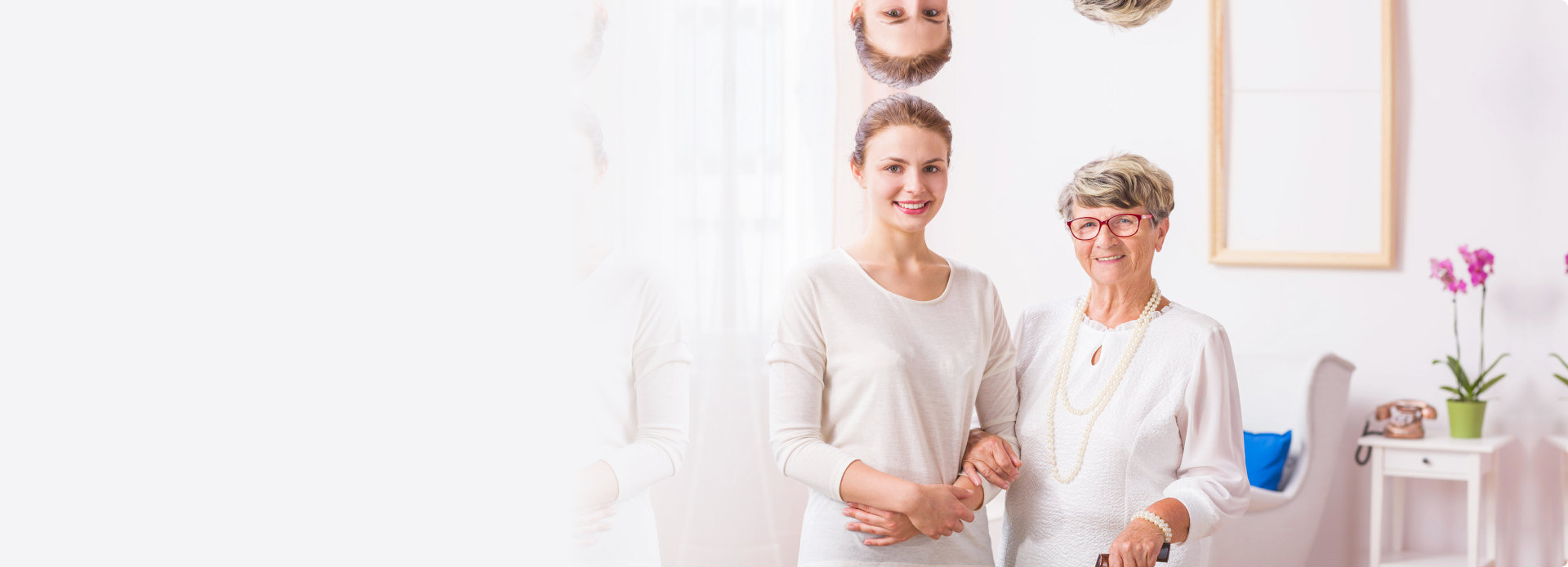 caregiver and elderly woman smiling